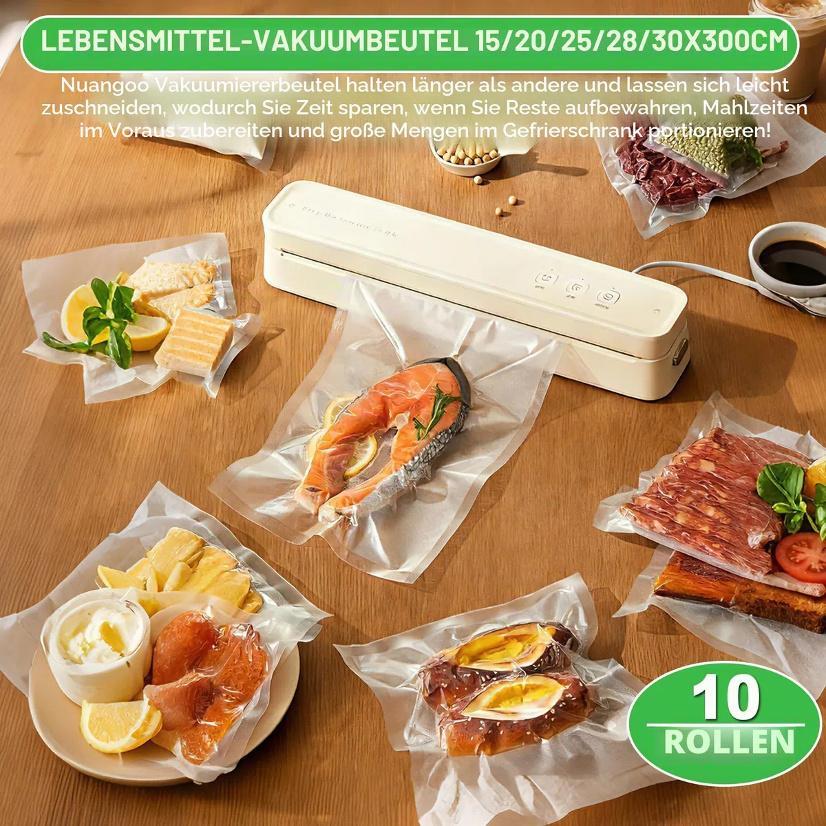 10 Rollen Vakuumierbeutel, 15/20/25/28/30 x 300cm, Vakuumierbeutel Rolle, Vakuumierfolie, Einschweißfolie für Vakuumierer, Vakuumierfolie für alle Vakuumiergerät, BPA-frei, Reißfest