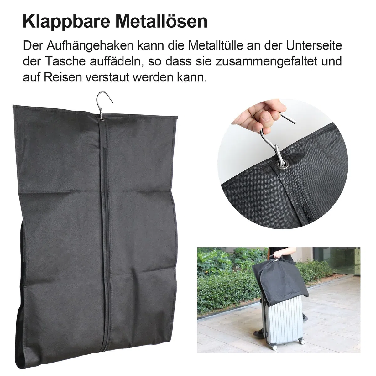 BOMEI PACK Schwarz Kleidersack Kleiderhülle Abdeckungen,atmungsaktiv, 60cmx160cm,3er-Pack,Kleidersäcke, mit transparentem Fenster und Reißverschluss staubdicht, für Anzug, Mantel, Jacke