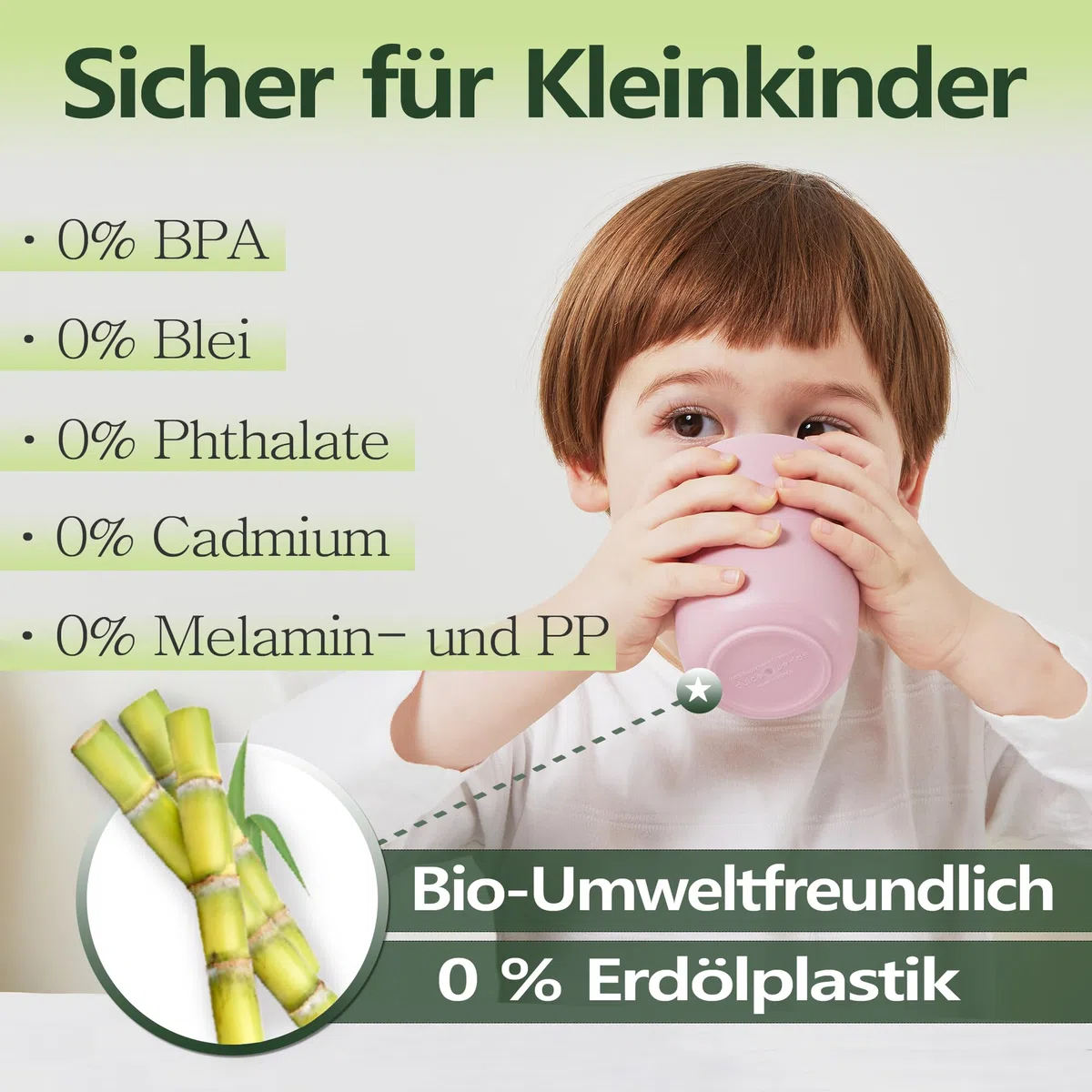 BIO ZUCKERROHR Kleinkindbecher 300 ml, 5 Stück - LFGB & USDA Zertifizierter Kinderbecher - BPA Frei - Spülmaschinenfest, Wiederverwendbar, Unzerbrechlich – Graublau