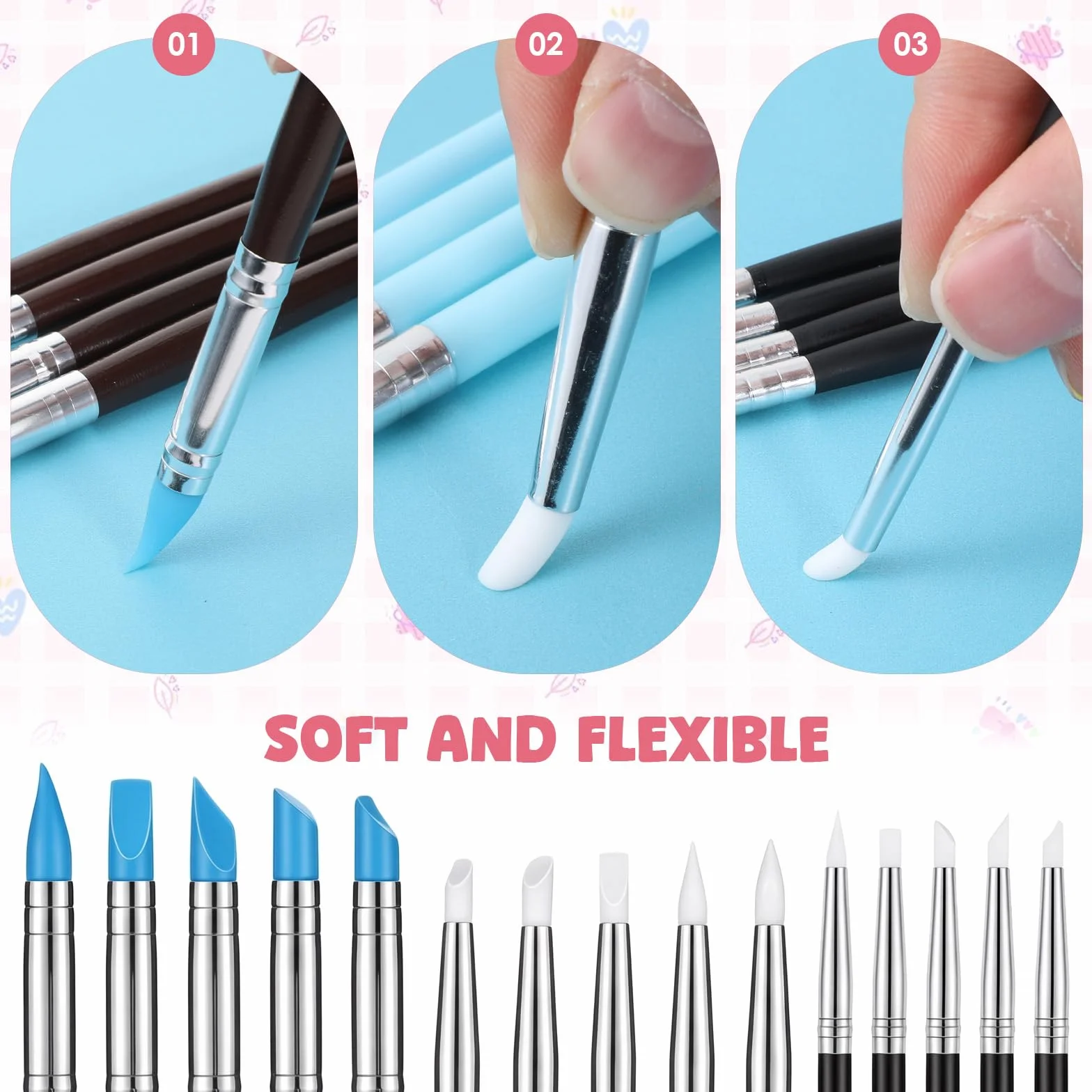 15 Stück Silikonpinsel Malen, Silikon Modellierpinsel Set Malen Nach Zahlen Töpferwerkzeug Dotting Tool Gummipinsel Gel Nägel Silikonstift für DIY Handarbeiten Formen Schnitzen Modellierung