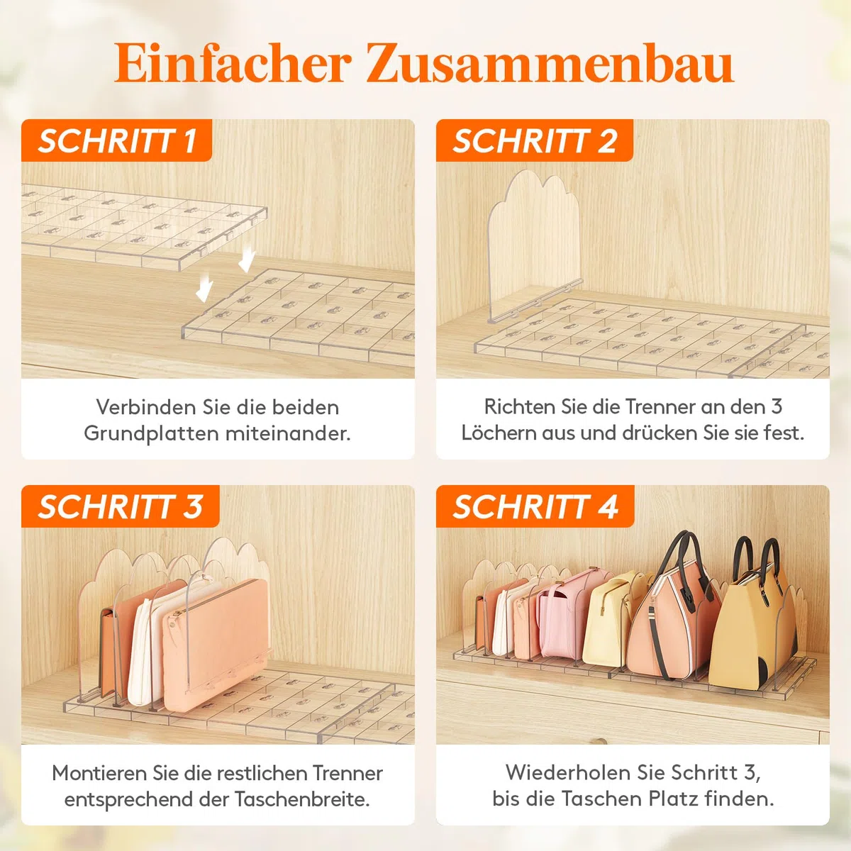 Lifewit 2 Stück Handtaschen Trenner Aufbewahrung, Verstellbar Taschen Organizer Schrank, Acryl Handtaschenorganizer Taschenständer, Regaltrenner für Clutch Tragetaschen Shirts Bücher, 35 x 24 cm/14x9"