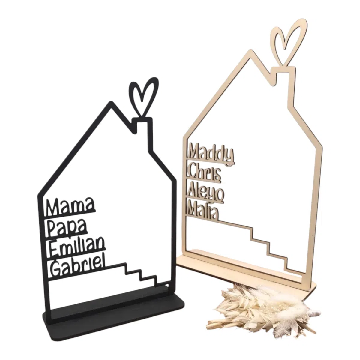 Generisch Personalisiert Haus mit Namen, Holzhaus personalisiert, 4mm Holz personalisierte Deko Wand Einzugsgeschenk, Türschild Familie, Geburtstagsgeschenk Hochzeit
