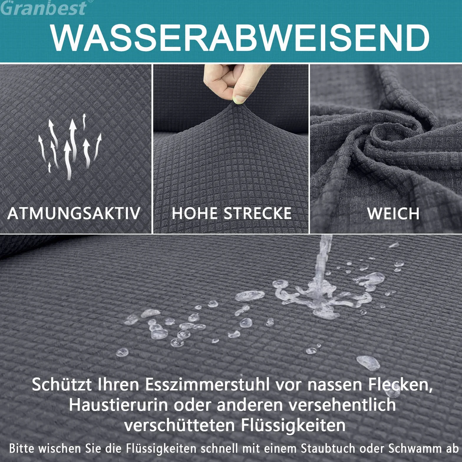Granbest Premium Wasserdicht Esszimmer Stuhl Abdeckungen Satz Von 4, Stretch Hohen Zurück Stuhlhussen Slipcover Für Esszimmer, Abnehmbaren Stuhl Schutz Für Bankett, Küche, Party (4er Set, Grau)
