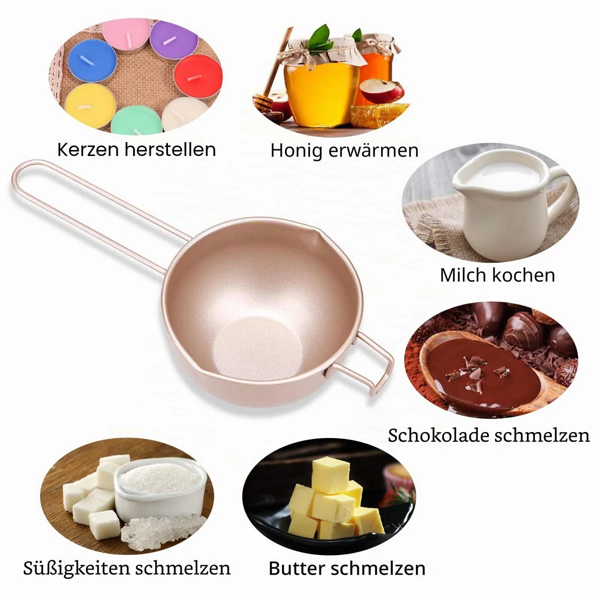 Schmelztopf Schokolade Wasserbad Schmelzschale mit Antihaftbeschichtung Schmelzschüssel für Wasserbad Kesseleinsatz Schokofondue Schmelztopf Kerzenwachs Kohlenstoffstahl für Zucker Butter Käse 450 ml