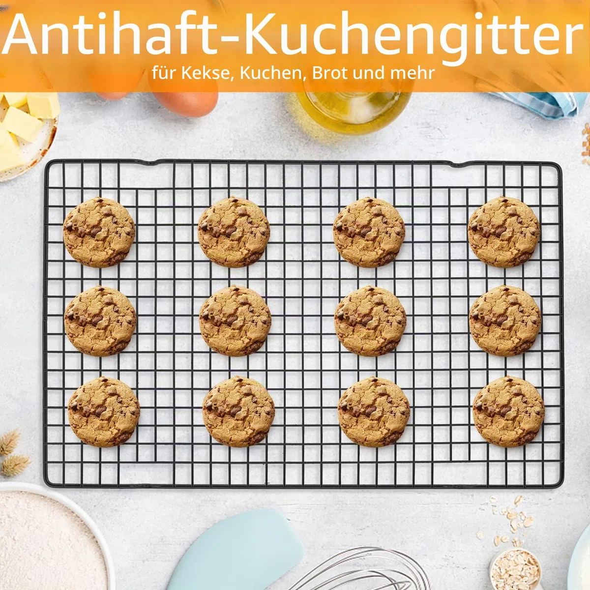 Tebery 4 Stück Edelstahl-Grillrost & Auskühlgitter, passt auf Backbleche für das Backen von Keksen und Kuchen, Räuchern, Grillen, Auskühlen – Rost- Resistent & Ofenfest 40.5 x 25.5 cm