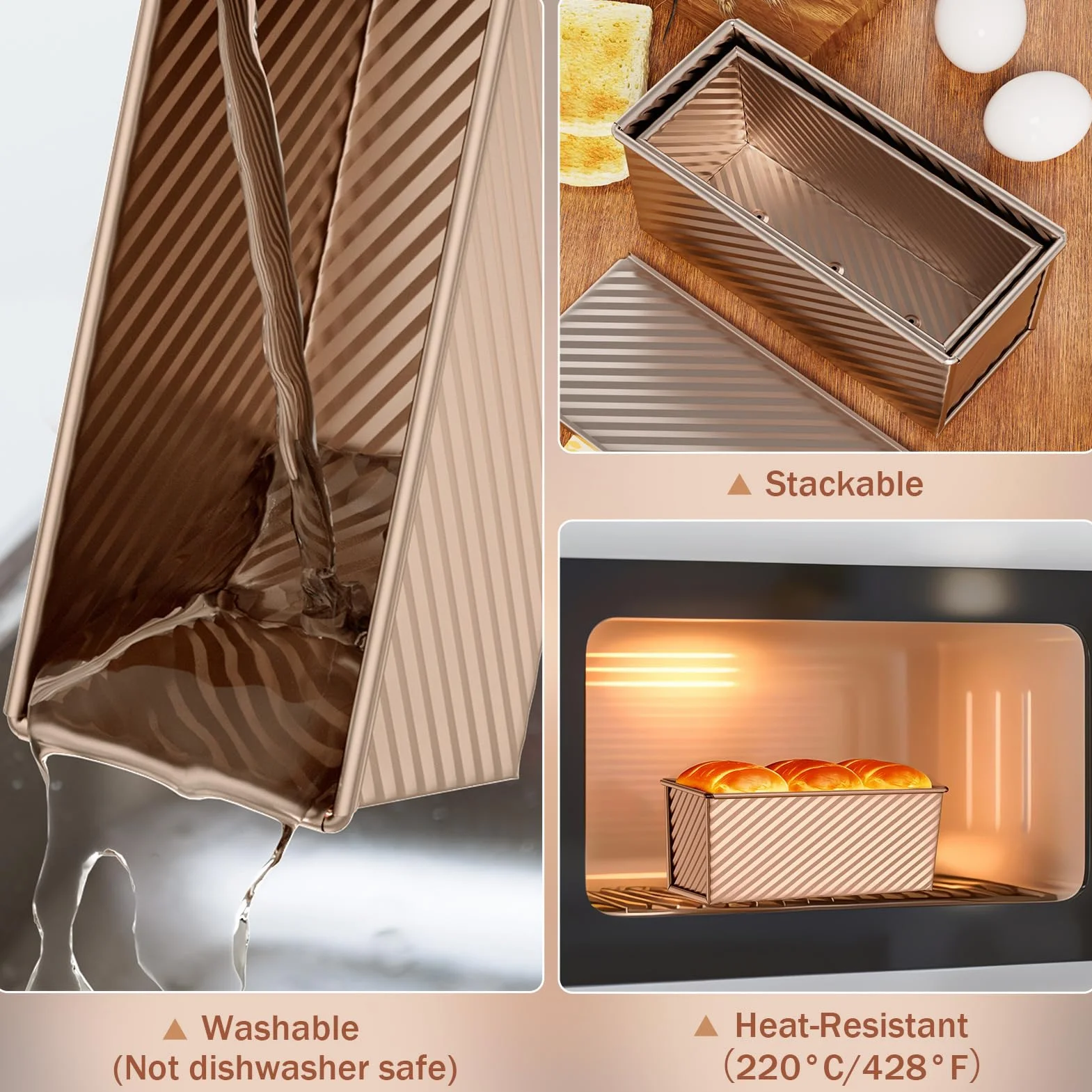 Toast Brot Backform Set,4PCS Antihaft Brot Toastform mit Deckel,Brotbackform für Toast Kuchen (Roségold)