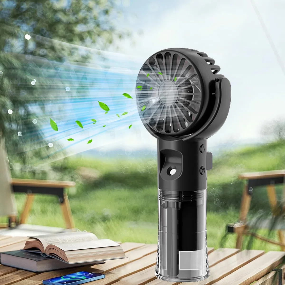 Handventilator mit Wasserkühlung, Tragbarer Handventilator USB Wiederaufladbarer, 4 Geschwindigkeiten, Mini Ventilator mit Wasserkühlung Hand, Ventilator Akku Hand Fan für Reisen Büro (Schwarz)