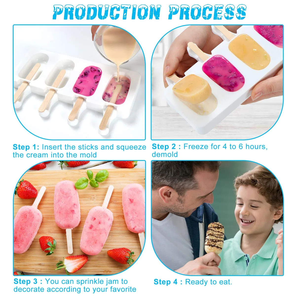 Eisformen Silikon Formen,Stieleisformen,BPA Frei Kuchen Eis am Stiel Backform, Popsicle Molds Set,Eiscreme form-Cake Pop Ice Lolly Mould Eis Selber Machen Dessertform