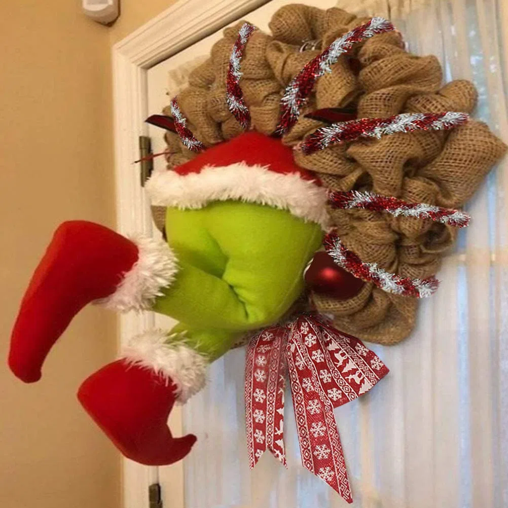 Grinch Kranz, Weihnachtsgirlande, Wie der Grinch den Weihnachtskranz aus Sackleinen gestohlen hat, Türkranz Weihnachten Weihnachtsdeko Kranz deko