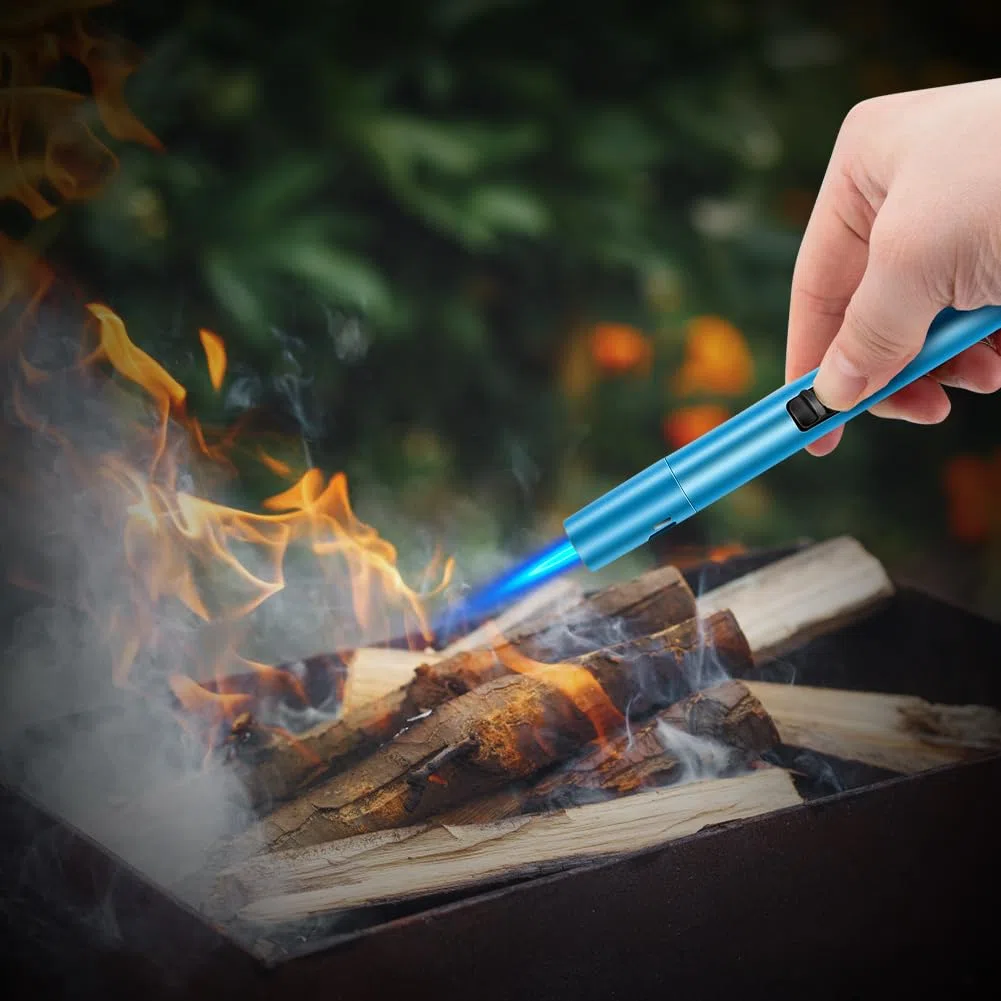 2 Stück Sturmfeuerzeug, 6,5-IN Sturmfeuerzeug Gas Nachfüllbar, Winddicht Langes Stabfeuerzeug, Jet Feuerzeug für Kerzen, Küche, Camping, Kamin (Verkauft ohne Butangas)