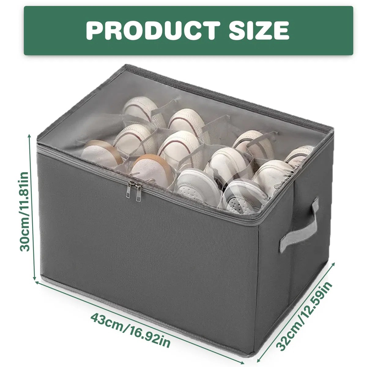 Schuhorganizer Schrank, 2 Stück Schuhaufbewahrung Platzsparend, Großer Faltbar Stoff Schuhboxen Stapelbar Schuh Organizer mit Griff Passt 12 Paare, 43x32x30CM