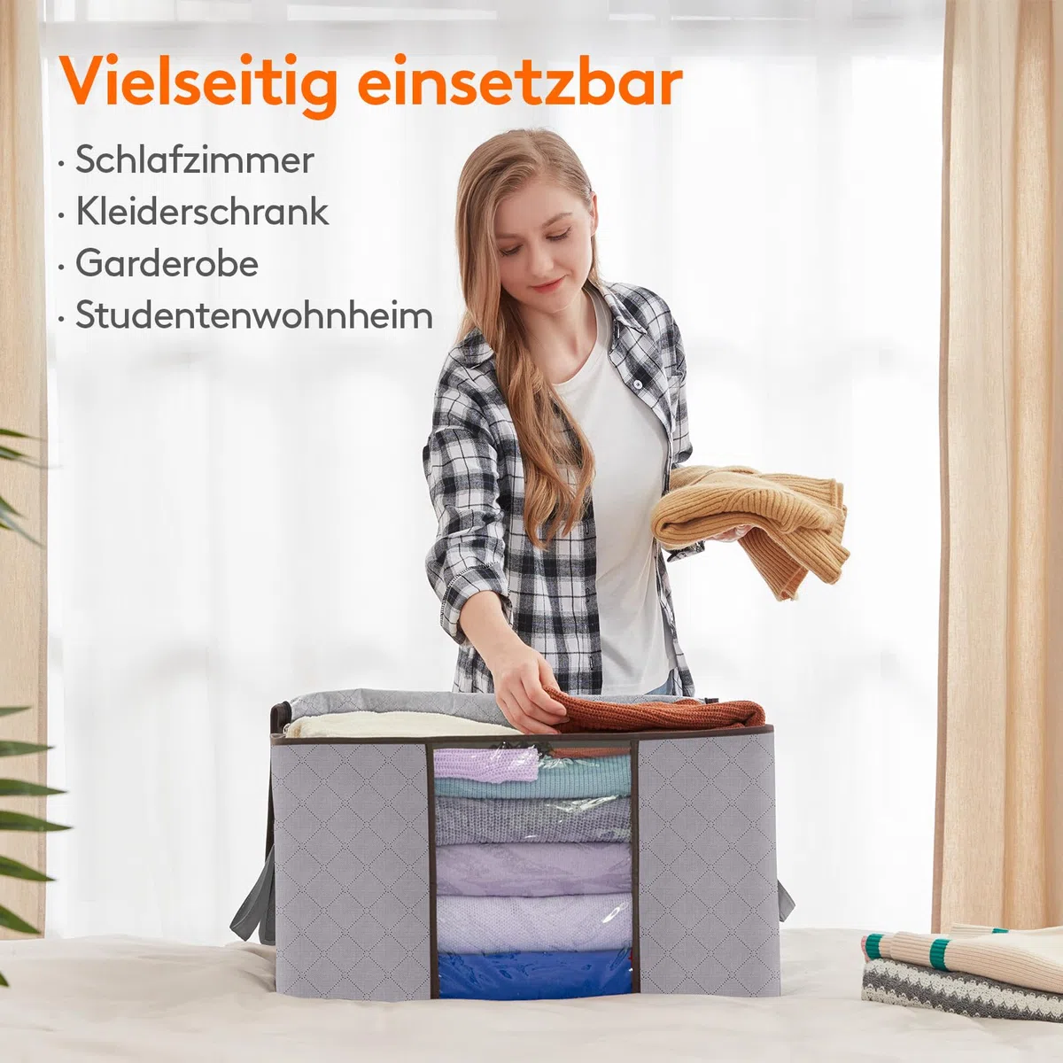 Lifewit 120L Aufbewahrungstasche für Bettdecken, Groß Aufbewahrungsbox mit Deckel Kleidung Aufbewahrung Umzugskartons mit Verstärkt Griff für Kleider Kleidung Bettdecken Bettzeug, 3 Stück, Hellgrau