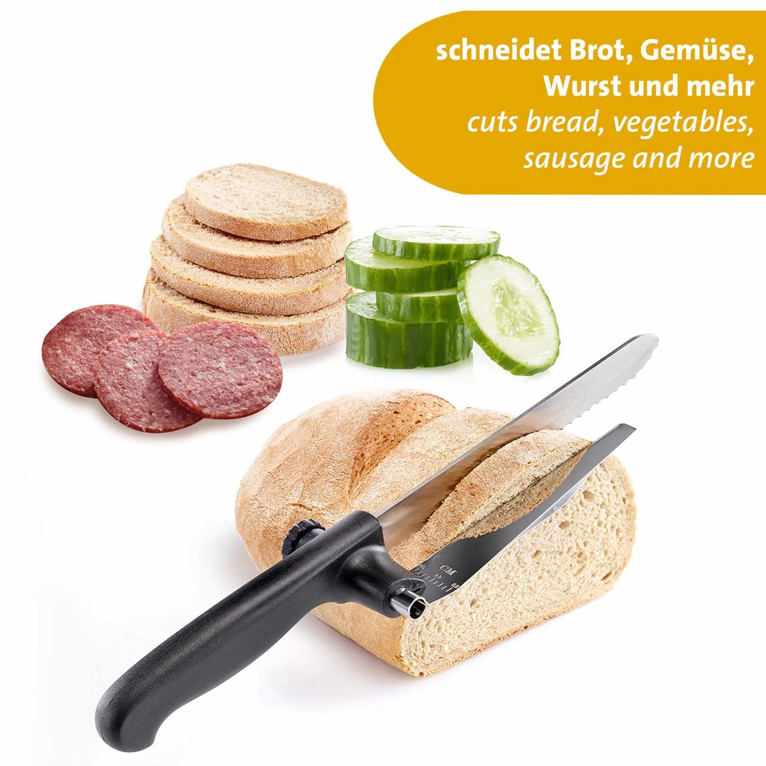 Westmark Multi-Messer So Clever – Küchenmesser mit Abstandshalter, scharfes Brotmesser, Allzweck-Messer für Aufschnitt, Gemüse und andere Lebensmittel – Edelstahl-Klinge, BPA-frei