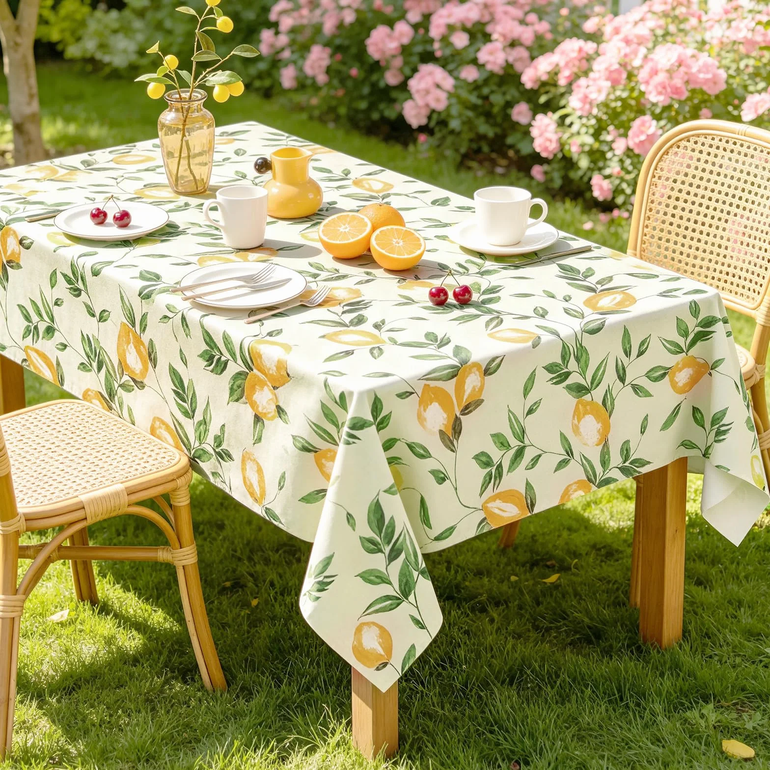 Tischdecke Rechteckig, Wachstischdecke Zitronen Abwaschbare Gelb PVC Wasserdicht öLdichte Pflegeleich Tischbelag FüR KüChe Und Party Frühling Sommer (140x180cm)