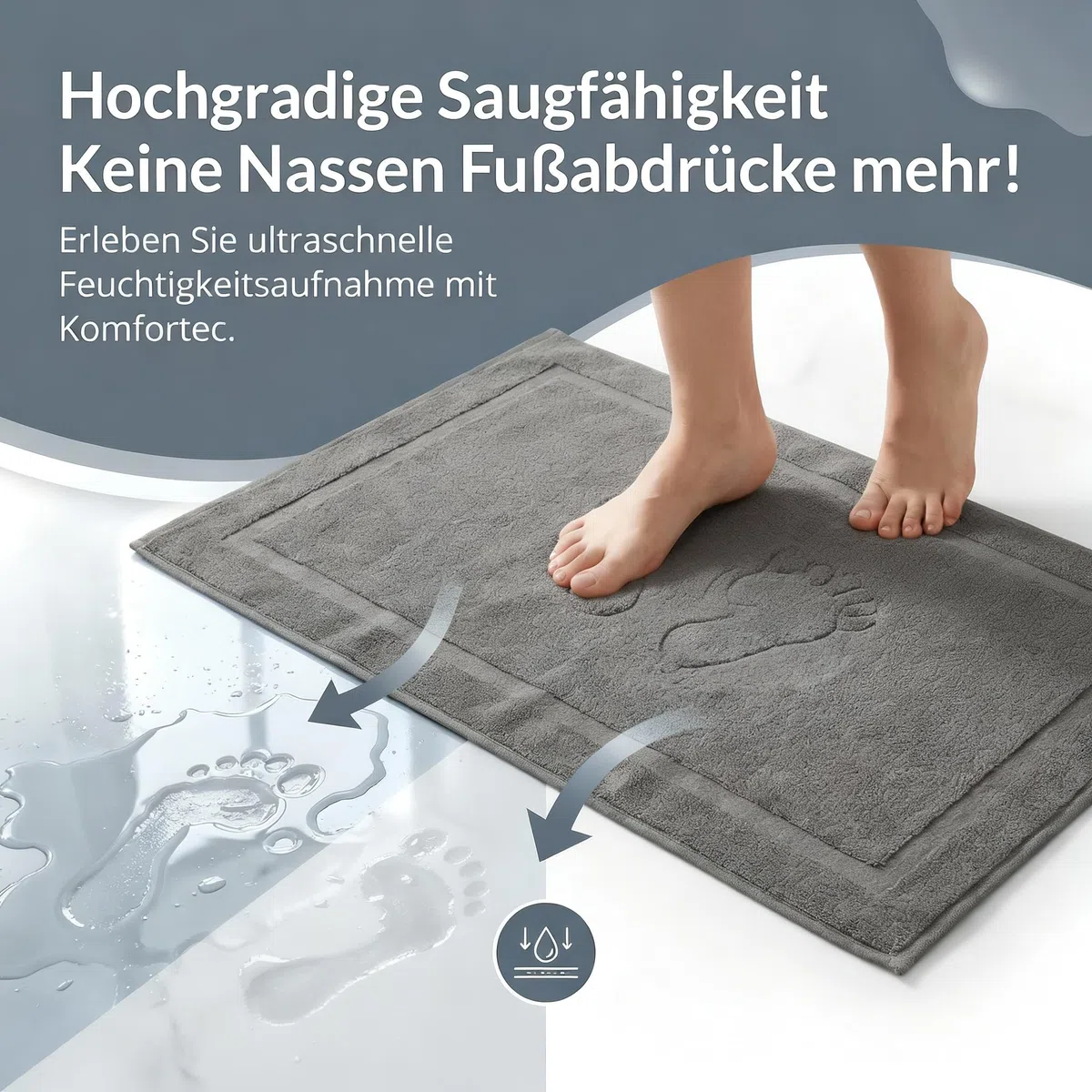 Komfortec 2er Badvorleger aus 100% Baumwolle, 800 GSM, Waschbar, Badematte, Badteppich, Saugfähig, Frottee, 50x80 cm, Anthrazit Grau