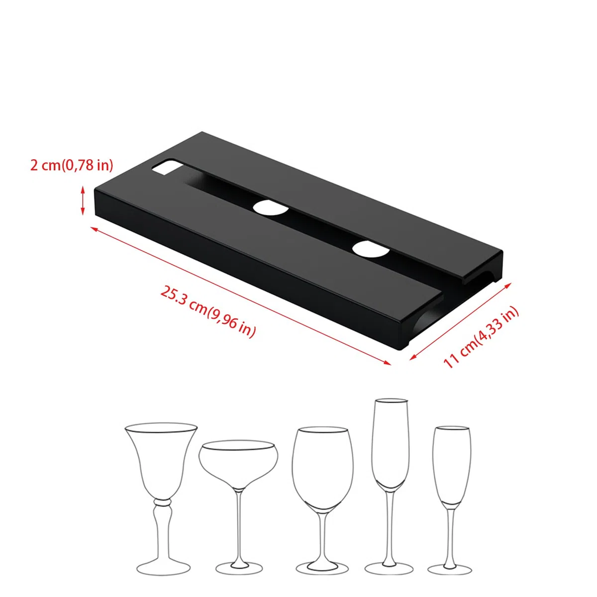 2 Stück Hängender Weinglashalter, Schrank Weinglashalter, Stemware Rack Weinglashalter, Stemware Racks, Kein Stanzen Weinglashalter, für Familie Restaurant Hotel Bar (Schwarz)