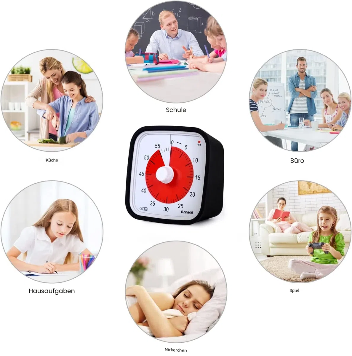 Visueller Timer, Yunbaoit Verbesserter 60 Minuten Countdown Timer für Kinder Erwachsene mit Alarm bei Niedrigem Batteriestand, Leises Zeit Management Werkzeug mit optionaler Alarm (Schwarz)