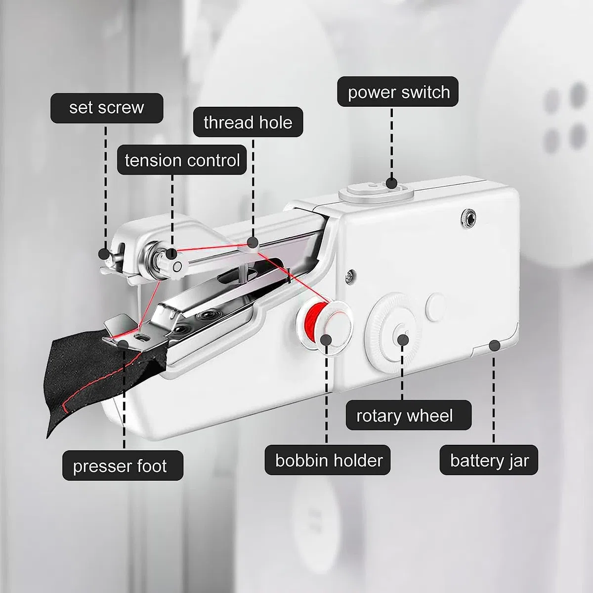 Handnähmaschine, Tragbare Mini-Nähmaschine, Kabellose Tragbare Elektrische Handnähmaschine Mit Nähzubehör für Anfänger, Nähen Geeignet für Kleidung, Vorhänge, DIY Home Travel(Weiß)