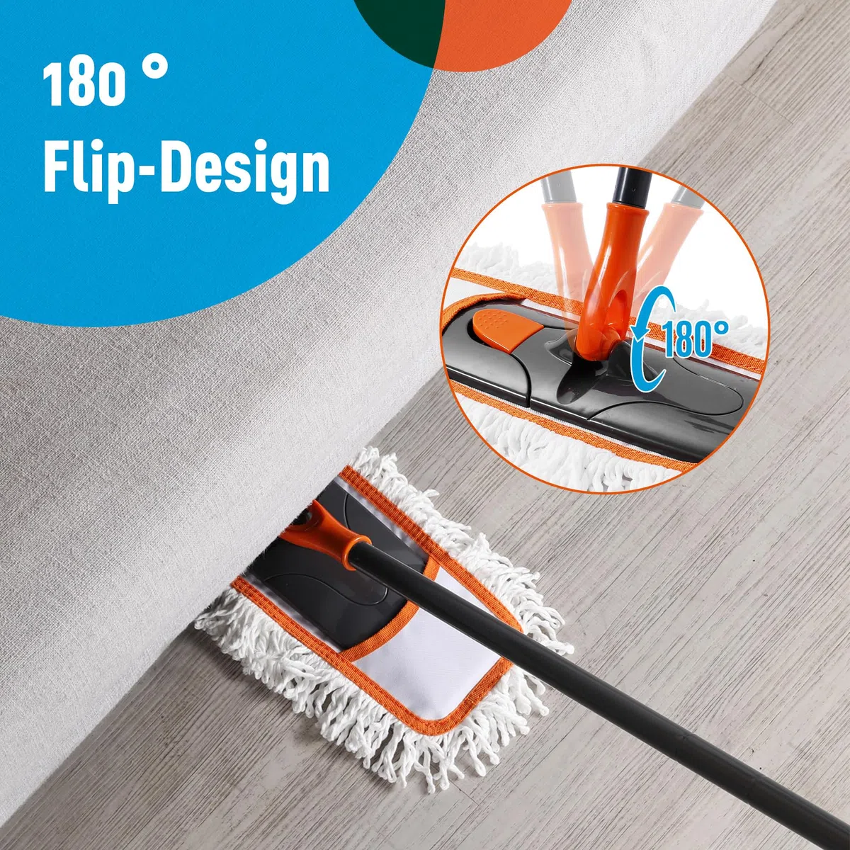 CLEANHOME Bodenwischer Set enthält 2 Dicke Strapazierfähige Ersatzkopf | Ein 141cm langer Teleskop-Wischmopp für die Bodenreinigung in Wohn-,Schlaf- und Küchenräumen sowie im Flur eignet