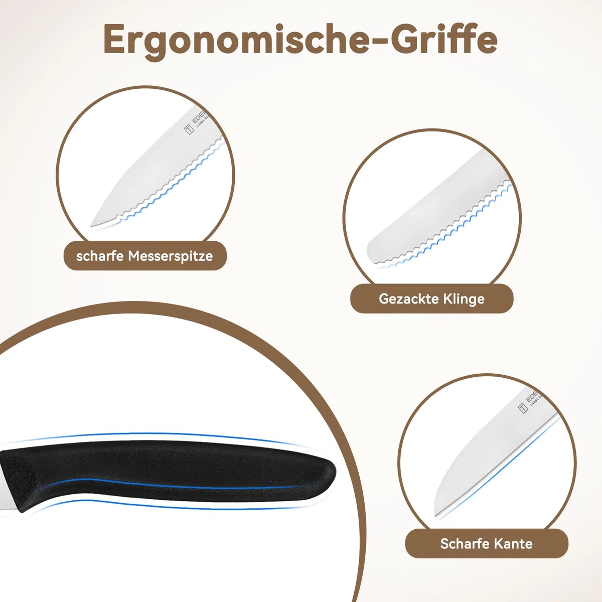 Gemüsemesser-Set,6-teilig,Multifunktionales Messer,Tomatenmesser,Ergonomischer Griff,Superscharfes Küchenmesser-Set,Gerader Schliff,Schwarz