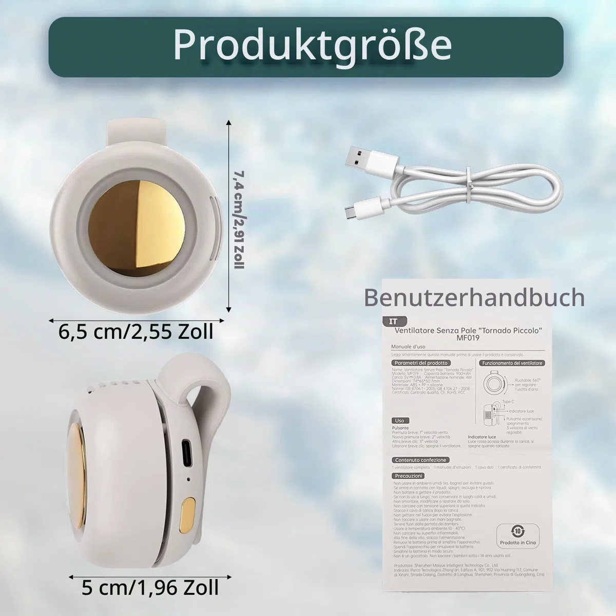Gonggi Tragbarer kleiner Ventilator zum Anklippen, Mini-Clip-Taillenhals-Ventilator für Kleidung, Hut, Körper, wiederaufladbar, leise, blattlose Ventilatoren, freihändige Kühlventilatoren für Outdoor