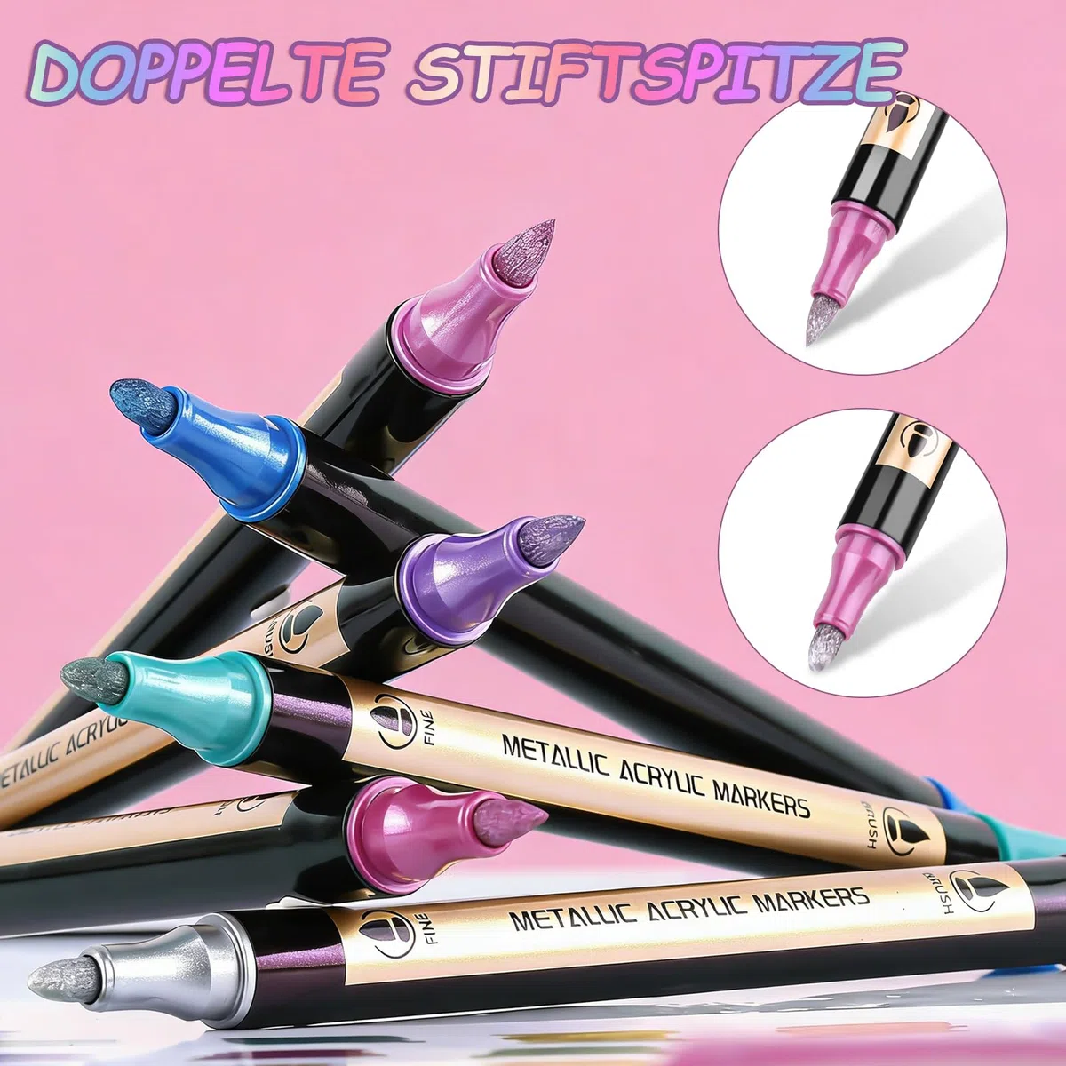 30 Farben Metallic Marker Stifte Set, Dual Tip (Pinsel & Fein) Metallic Acrylstifte für Stoff, Holz, Glas, Glitzerstifte für Gästebuch, Fotoalbum, Scrapbook Zubehör Kunstset