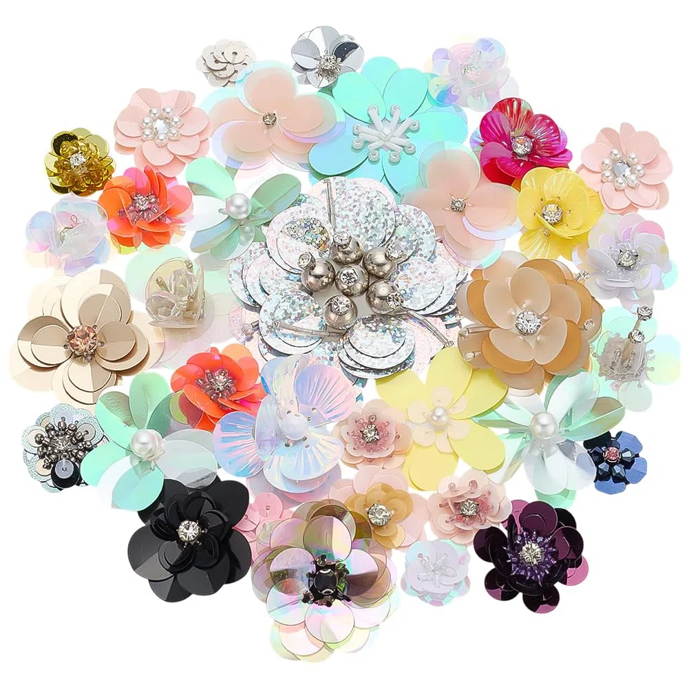 35 Stück Pailletten Blumen Patches Kunststoff Gemischte Farben Pailletten Perlen Blumen Patches Strass Perlen Mix Blumen Applikation Zum Aufnähen