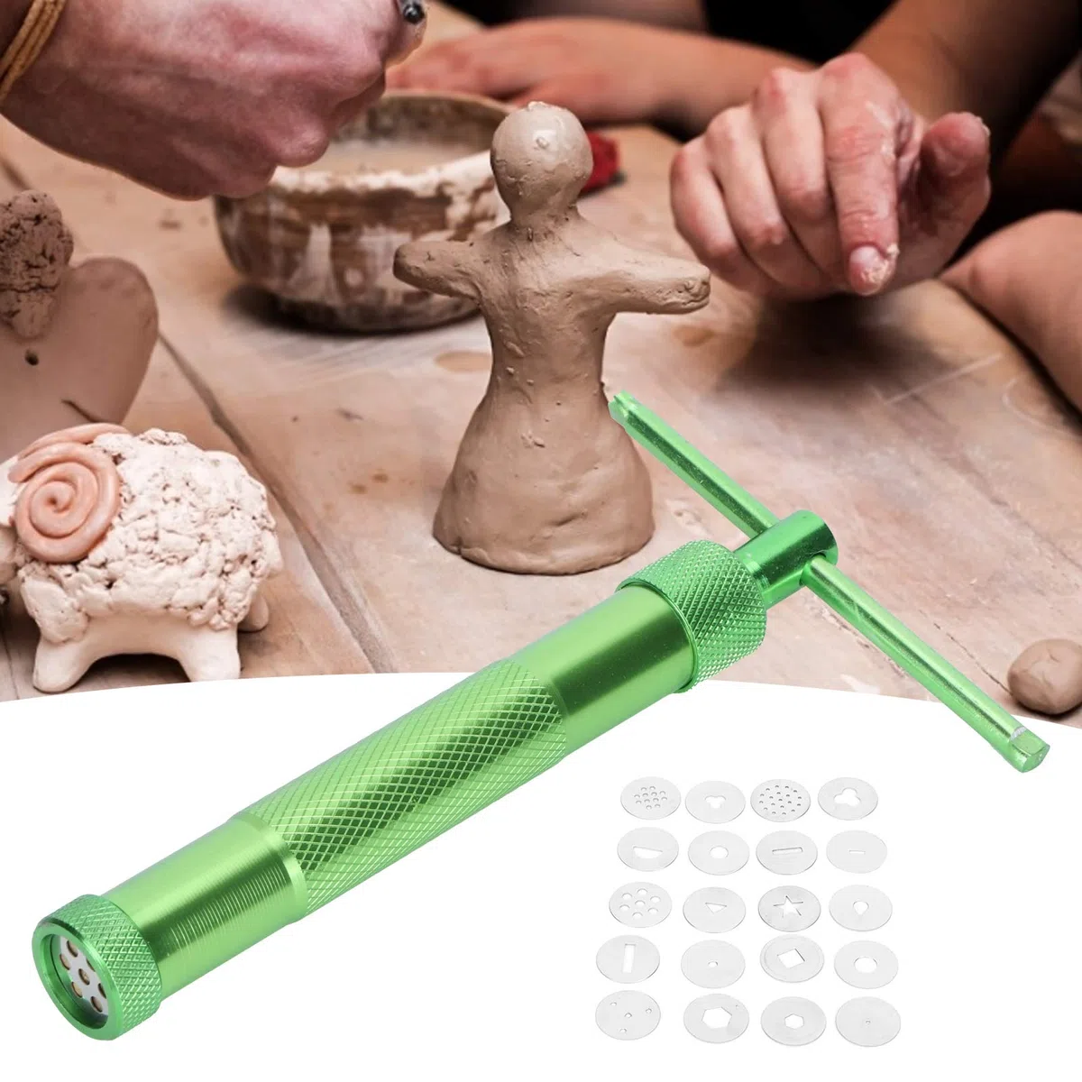 Alvinlite Clay Extruder Fondant Sugar Extruder - Rotierende Quetschextruderpistole aus rostfreiem Stahl mit 20 Formen