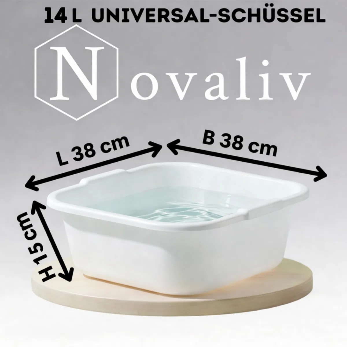 Novaliv 2x Spülschüssel eckig 14L, 38x38 cm, Weiß, BPA-frei Spülmaschinenfest Ideal für Küche und Camping, Wanne, Große Plastikschüssel, Waschschüssel eckig, Waschwanne, Abwaschschüssel