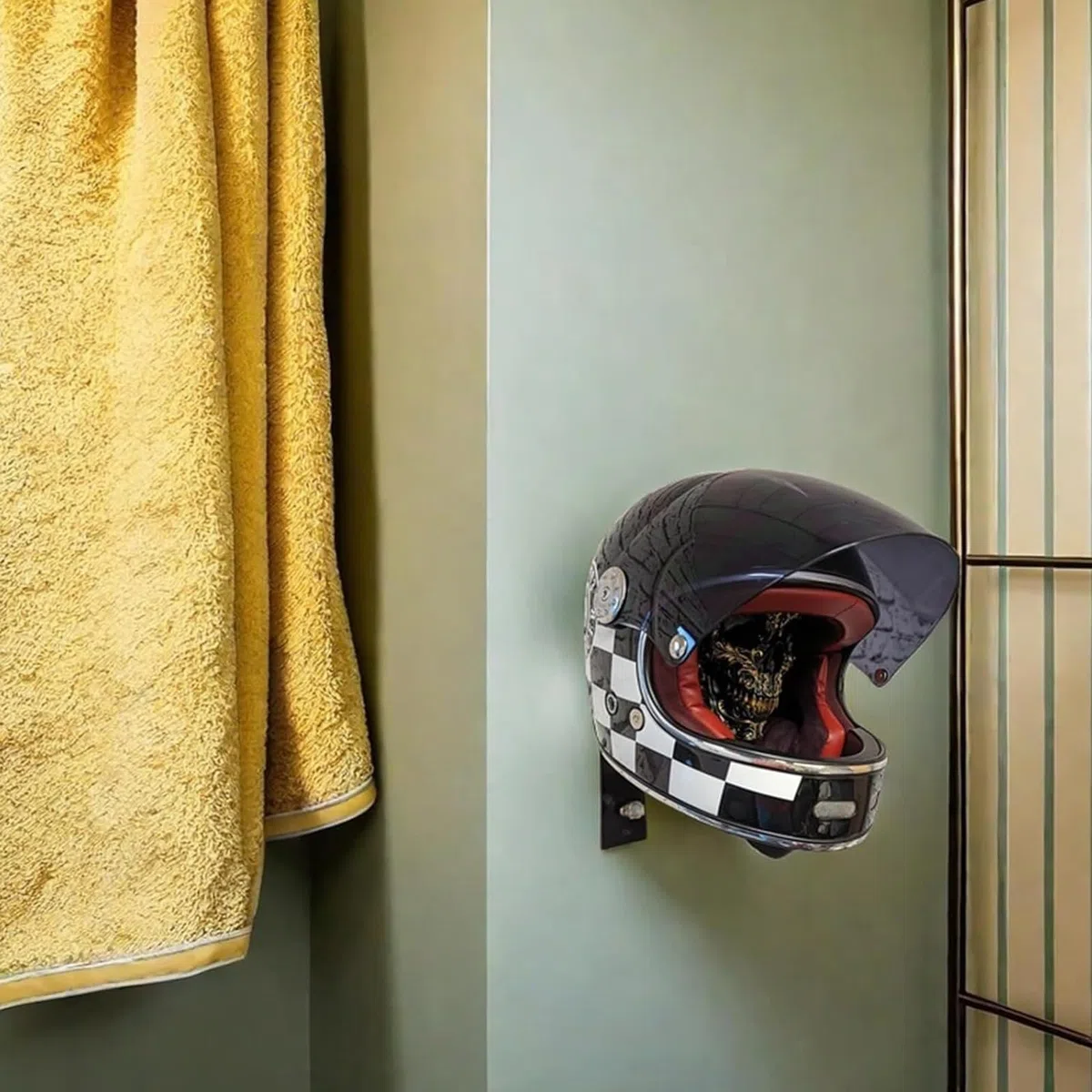 Motorradhelm-Totenkopf-Halter, Wandmontage-Helm-Aufbewahrungsständer, Kunstharz-Handwerk-Totenkopf-Helmständer für Mäntel, Mützen, Basebälle und Rugby-Helme