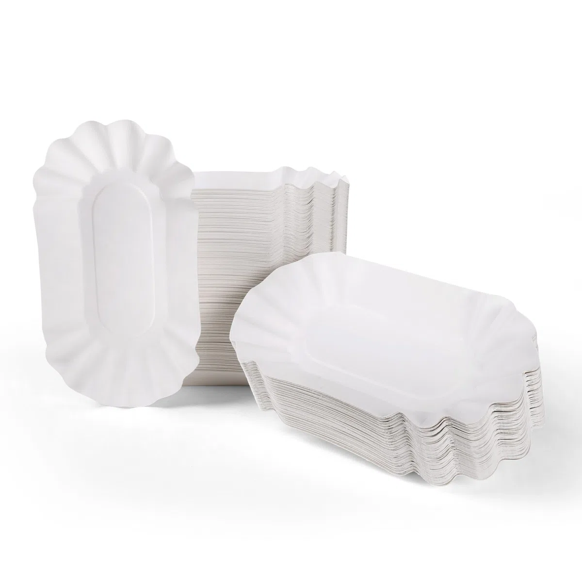 Inoverse 250 Stück Pommesschalen, Pappteller Weiß Einweg 20 x 10 x 3 cm, Umweltfreundlich Pappschalen, Currywust Pommes Papierteller, Einwegteller aus Pappe, Einweggeschirr, Partyteller, KU1