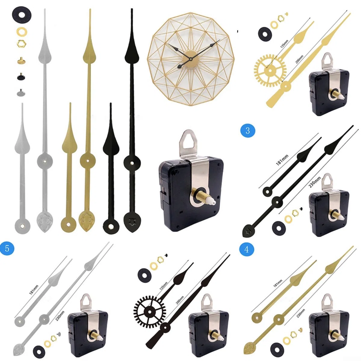 Lange Zeiger, hohes Drehmoment, leises Quarz-Uhrwerk, DIY-Wanduhr-Mechanismus, Motor-Ersatz für Reparaturteile, Wanduhr-Uhrwerk (Gold 1)