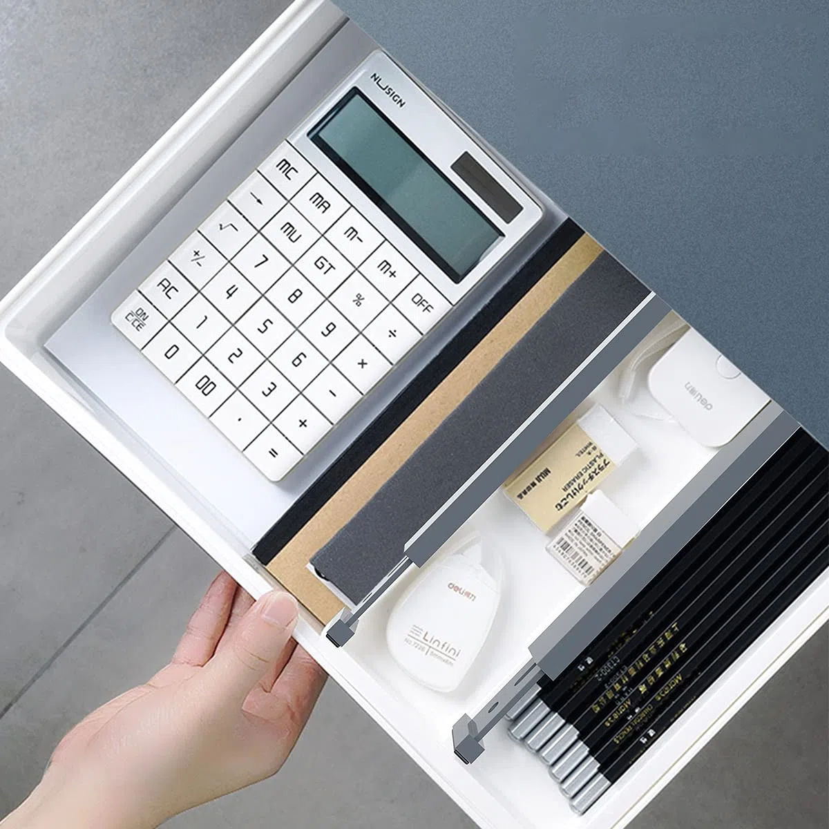 ANTOWIN Schubladentrenner Verstellbar Bambus (43-56 cm), Schubladen Organizer, Gefedert, Küche, Kommode, Badezimmer, Schlafzimmer, Babyschublade, Schreibtisch Ordnungssystem (grau)