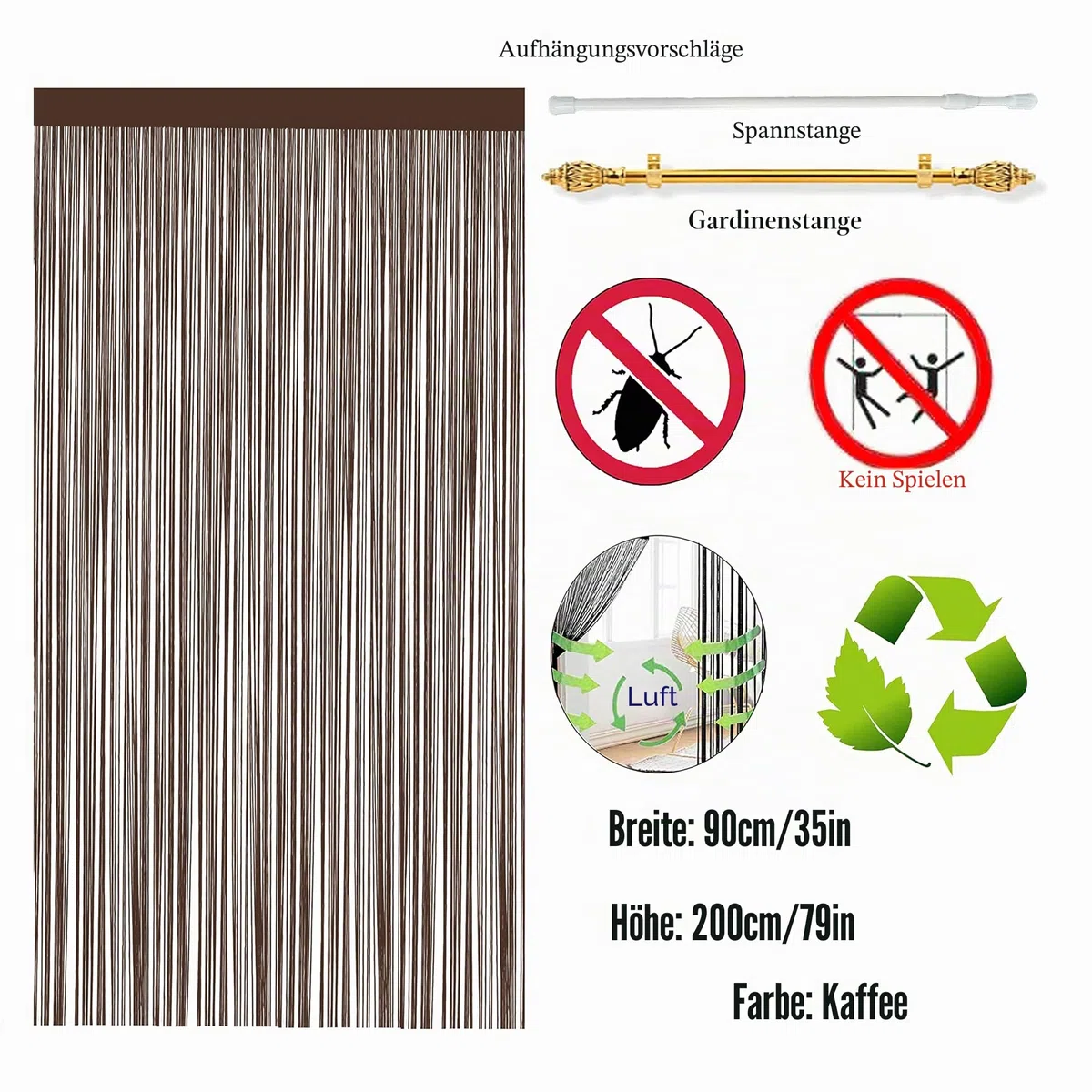 Fadenvorhang Für Türen Insektenschutz Türvorhänge Fliegengitter Fliegenschutz Raumteiler Balkontür Fliegenvorhang Insektenschutz Türvorhang Insektenvorhang Terrassentür(Kaffee 90x200cm)