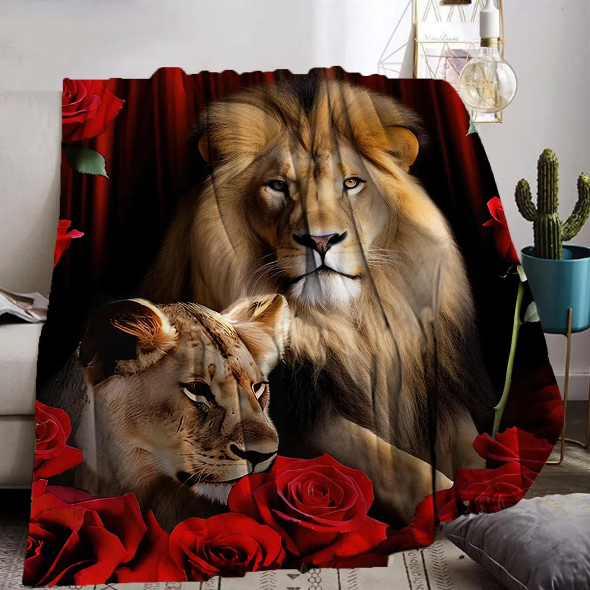 Löwe Decke 150x200,Löwe Kuscheldecke Wilde Tier Muster Wohndecke Wohndecke für Kinder Geschenk Couch Sofa Deko (C, 150x200cm)