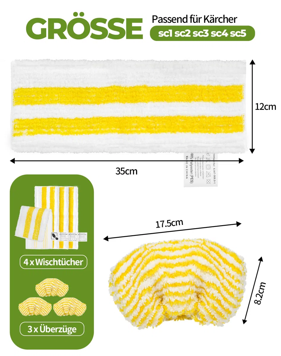 7er Zubehör für Kärcher Dampfreiniger Bodentücher für Karcher SC1 SC2 SC3 SC4 SC5 Easyfix Tücher 5er Bodentücher 2er Bezüge