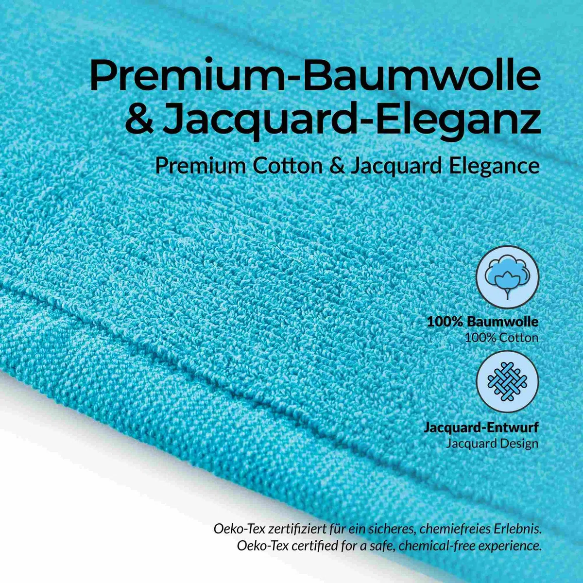 etérea Duschvorleger Frottee - 2er Set - 100% Baumwolle - Carli Classic Badezimmerteppich - Badematte schnelltrocknend - Bathroom Mat Badvorleger Waschbar - 850 GSM Badteppich 50x80 cm -Türkis