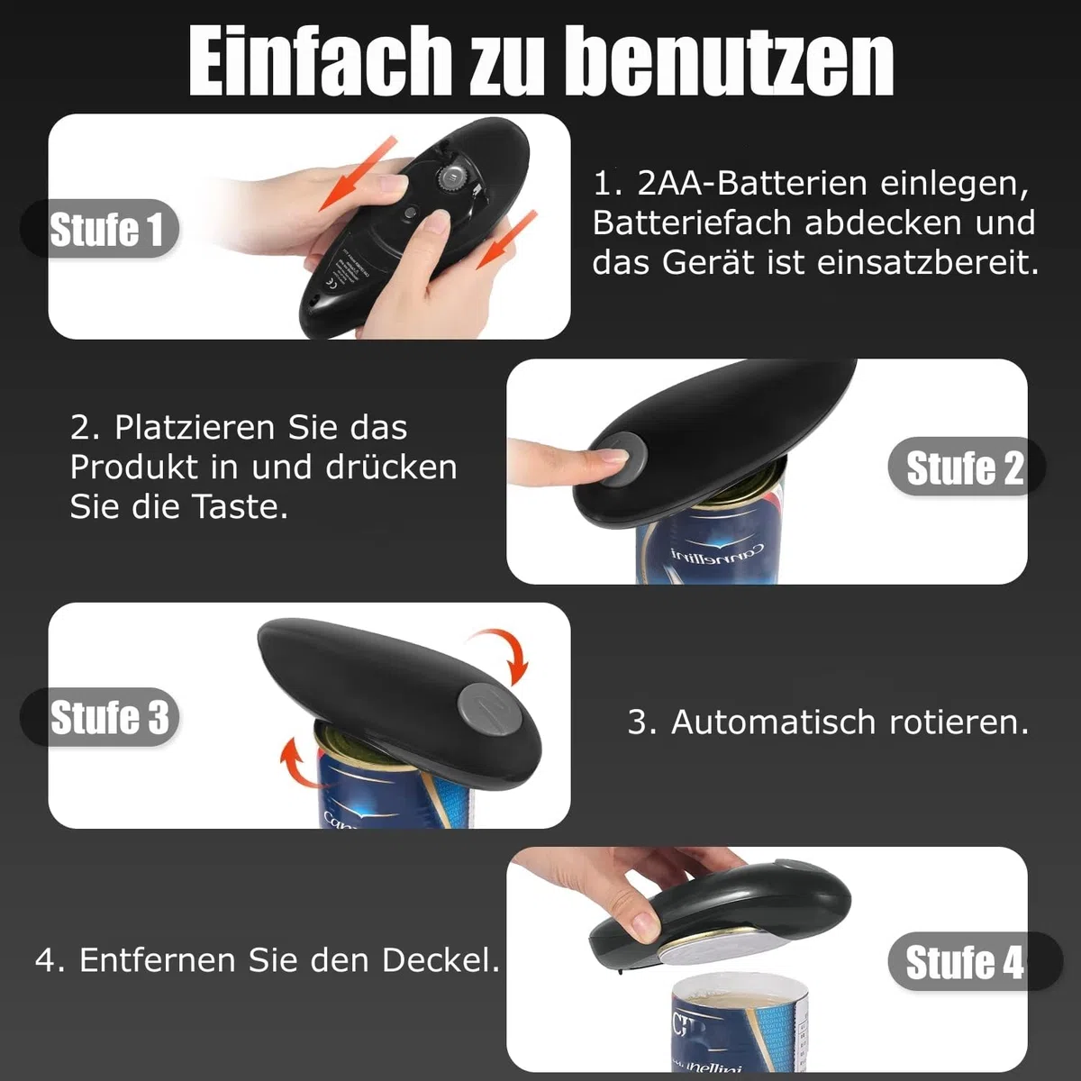 Dosenöffner, Elektrischer Dosenöffner für die Küche, zum schnellen und sicheren Öffnen runder Konservendosen, Electric Can Opener geeignet für Senioren und Menschen mit Arthritis