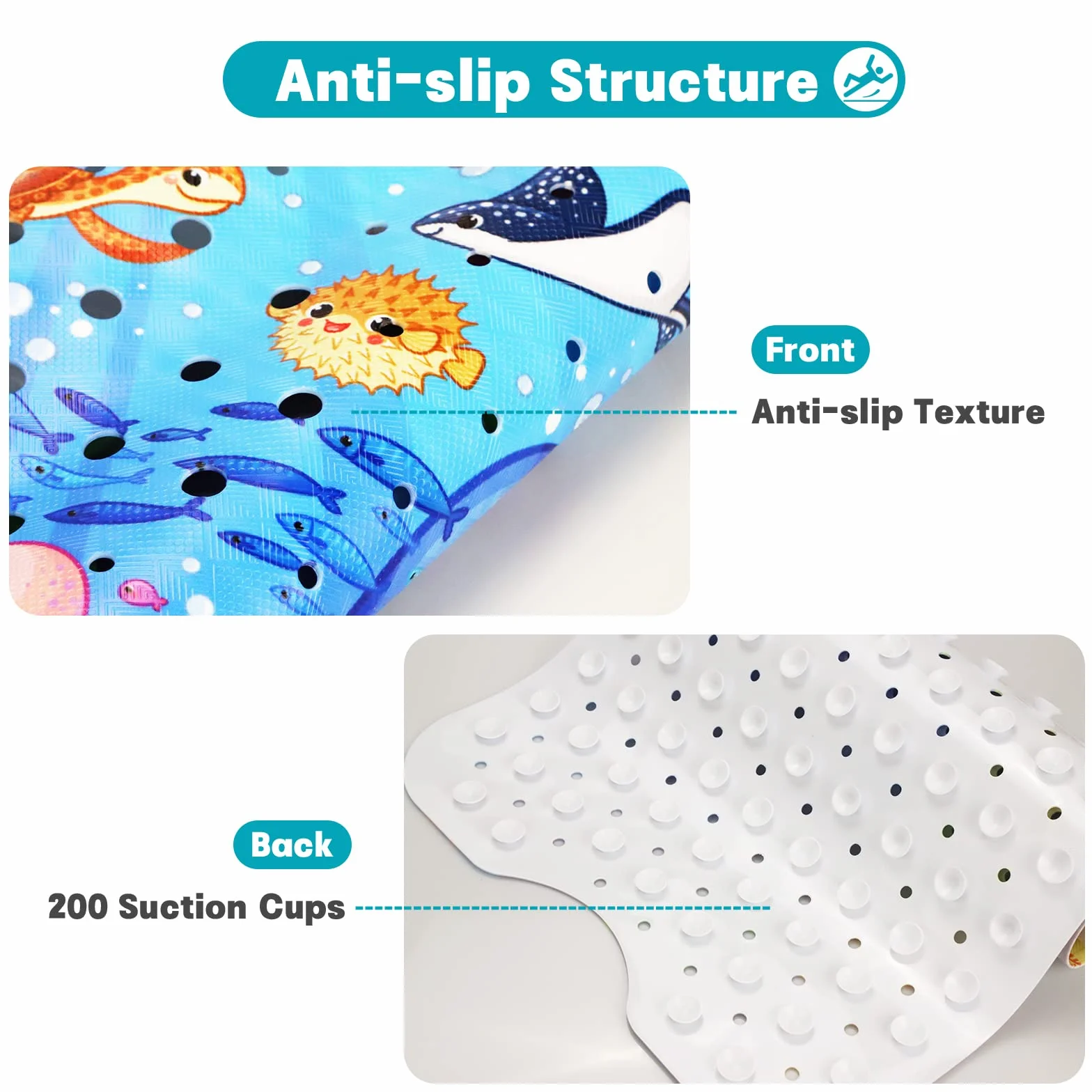 LUZOON Badewannenmatte Kinder, Antirutschmatte 100x40cm Duschmatte Badewanneneinlage Badematte rutschfest Badewanne (Ozean)