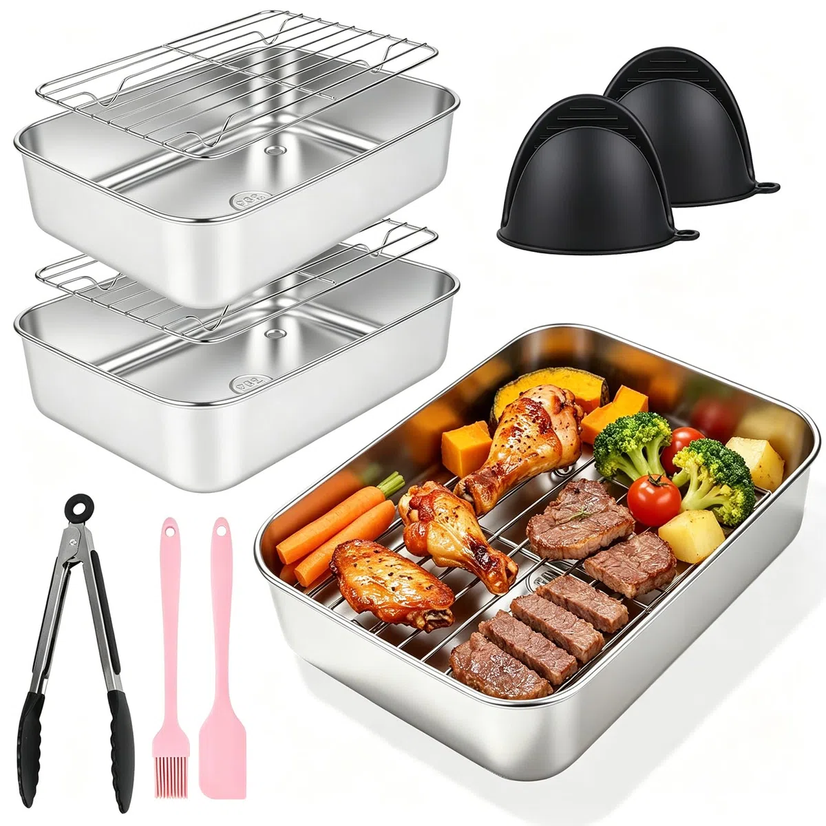 Airfryer Zubehör Set für Ninja Dual Zone & FlexDrawer – 8-tlg. Heißluftfritteuse Zubehör für AF500EU AF400EU AF451EU DZ400EU, mit Backform, Rost, Bürste & Schaber, Spülmaschinenfest, Wiederverwendbar