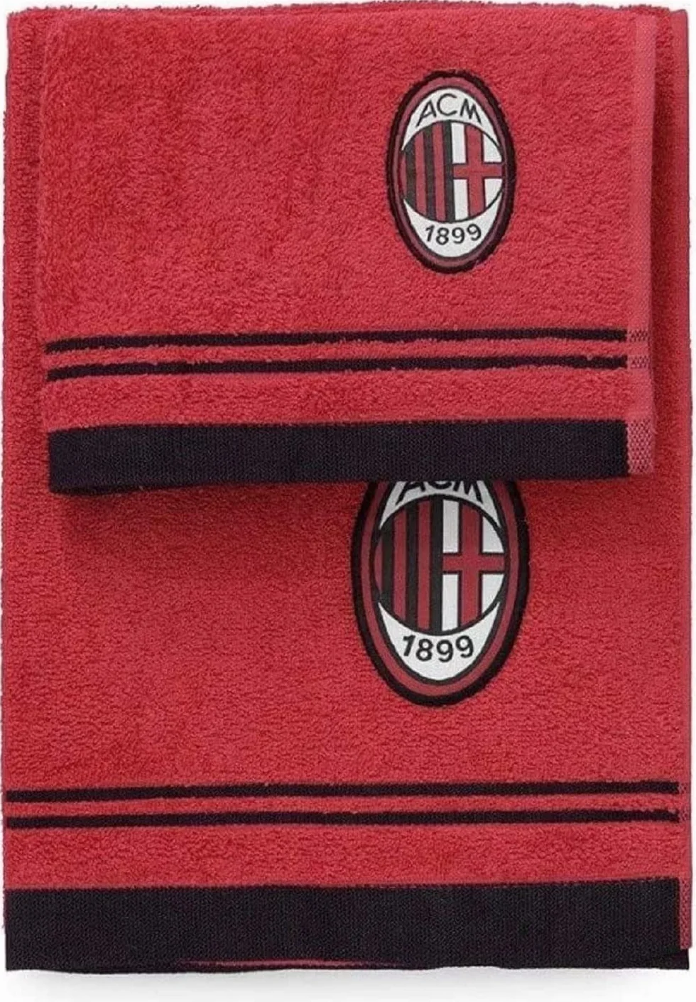 AC Milan Set Handtuch und Gästehandtuch Frottier, 100% Baumwolle, Rot/Schwarz, 100 x 60 x 1 cm