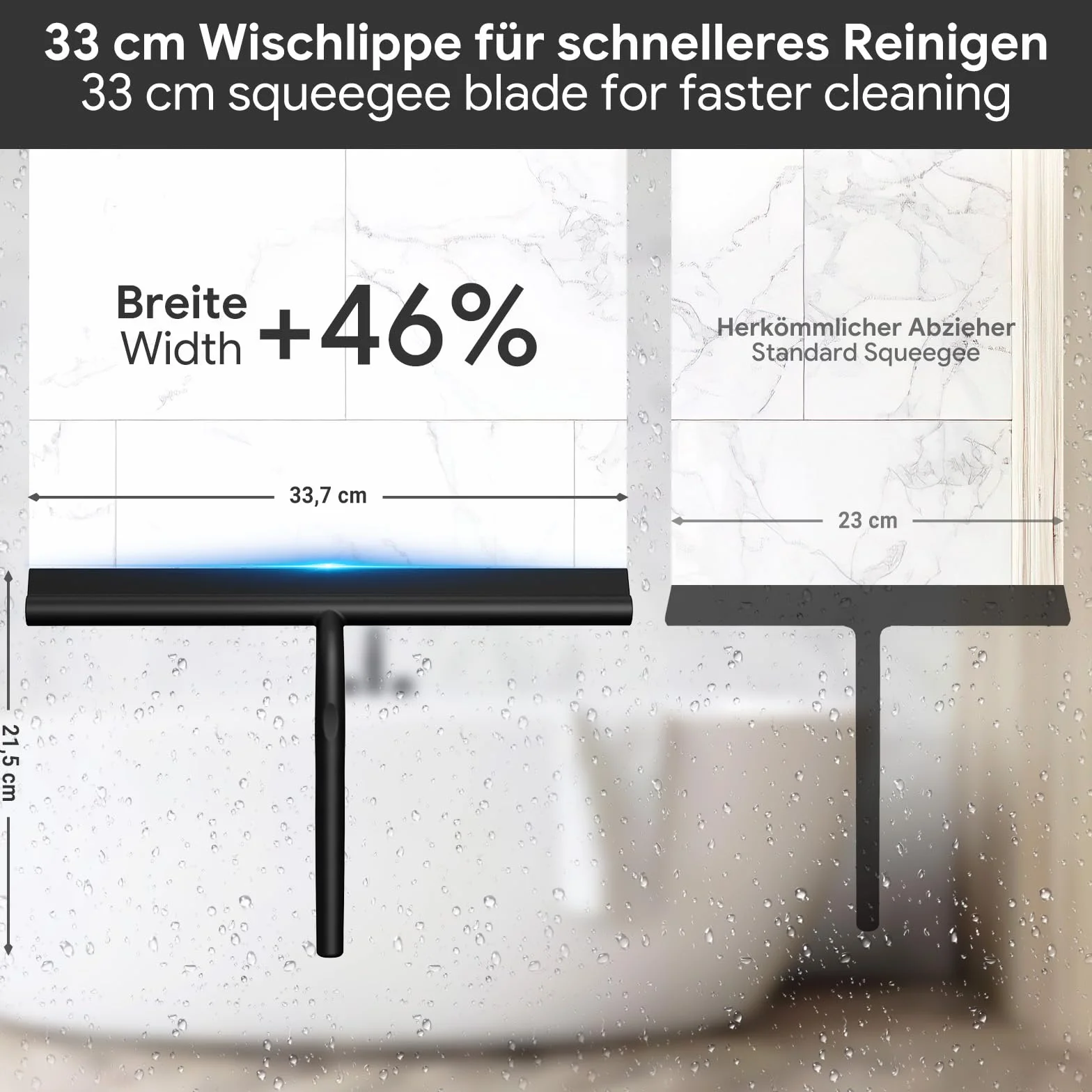 ecooe Silikon Duschabzieher 33cm Schwarz, Abzieher Dusche mit Halter, ohne Bohren Duschabzieher, Fensterabzieher mit Edelstahlkern, Badwischer für Glas, Spiegel, Fenster, Fliesen