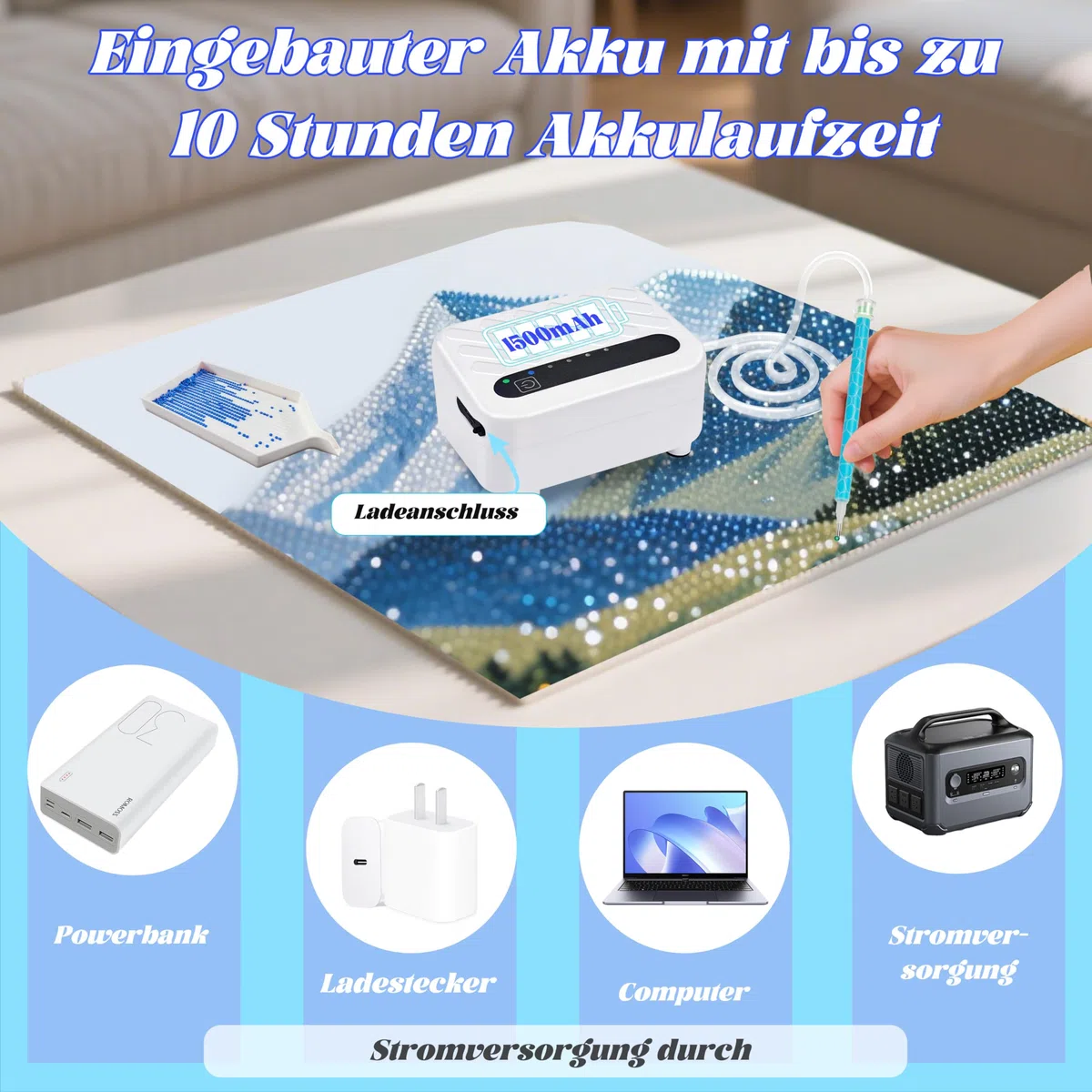 Mlife Elektrischer Diamond Painting Stift,Wiederaufladbarer Diamant Vakuum Stift Für Diamond Painting– 3 Einstellbare Saugstufen, Vakuum Diamond Painting Zubehör Stift,Kein Wachs Erforderlich(Schwarz)