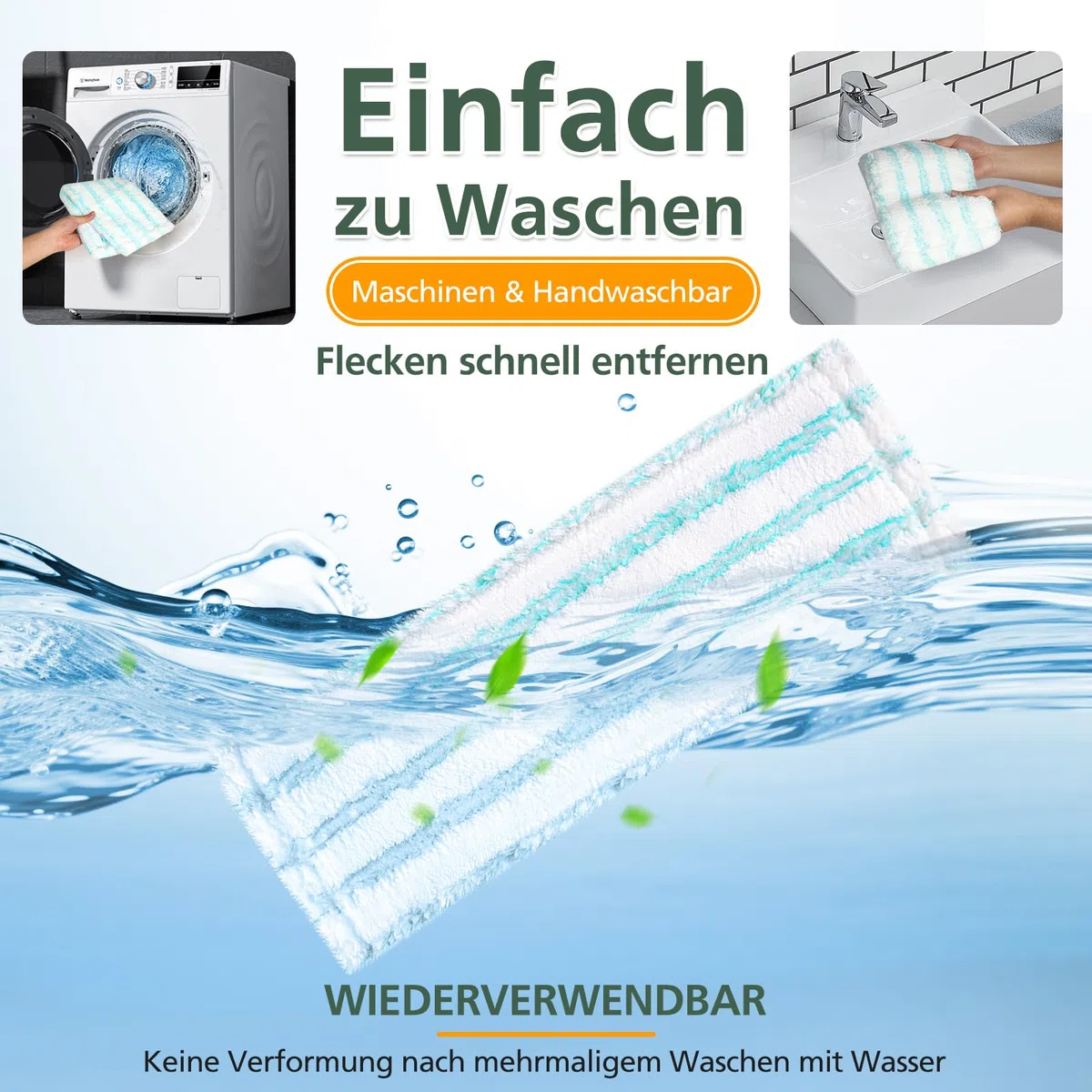 3 Pack Ersatz-Wischbezüge für Leifheit Profi XL Micro Duo / Profi XL Cotton Plus alle Bodenwischer-Stiele, Flecken schnell entfernen, Effiziente Mikrofaser Ersatzbezug für alle Böden