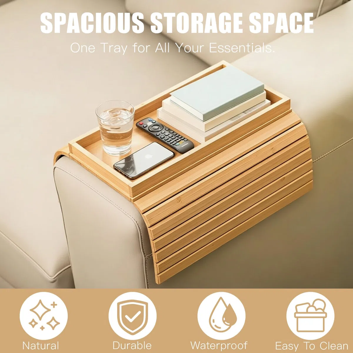 Sofa Tablett Armlehne aus Bambus, Klappbare Couch Ablage | Snack Tablett Kaffeetablett Laptop Ablage Serviertablett