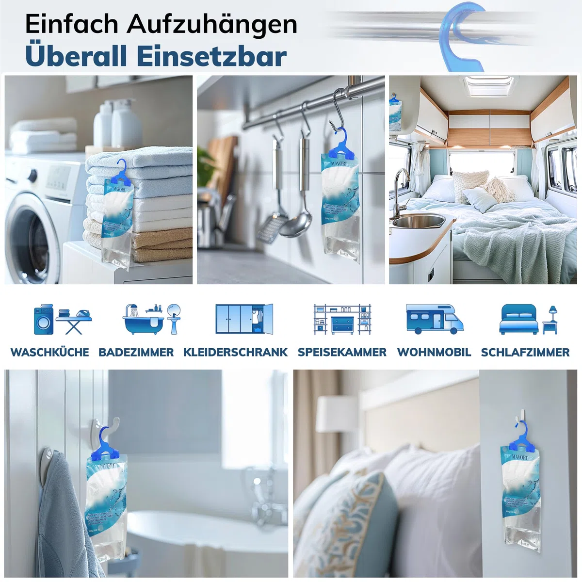 10er Set XL Luftentfeuchter zum Aufhängen I Luftentfeuchter Beutel I Entfeuchter Schrank und Feuchtigkeitsabsorber für Räume gegen Feuchtigkeit, Schimmel und Gerüche I bis zu 500ml je Beutel