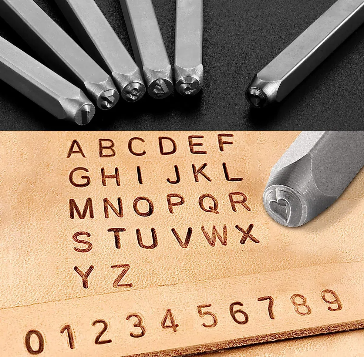 37 Stück Schlagzahlen Set 3mm, Metallstempel Buchstaben, Alphabet A-Z, Nummer 0-9, Stahlwerkzeug, Schlagbuchstaben Metall, Schlagstempel Zahlen zum Stempeln von Metall Kunststoff Holz Leder