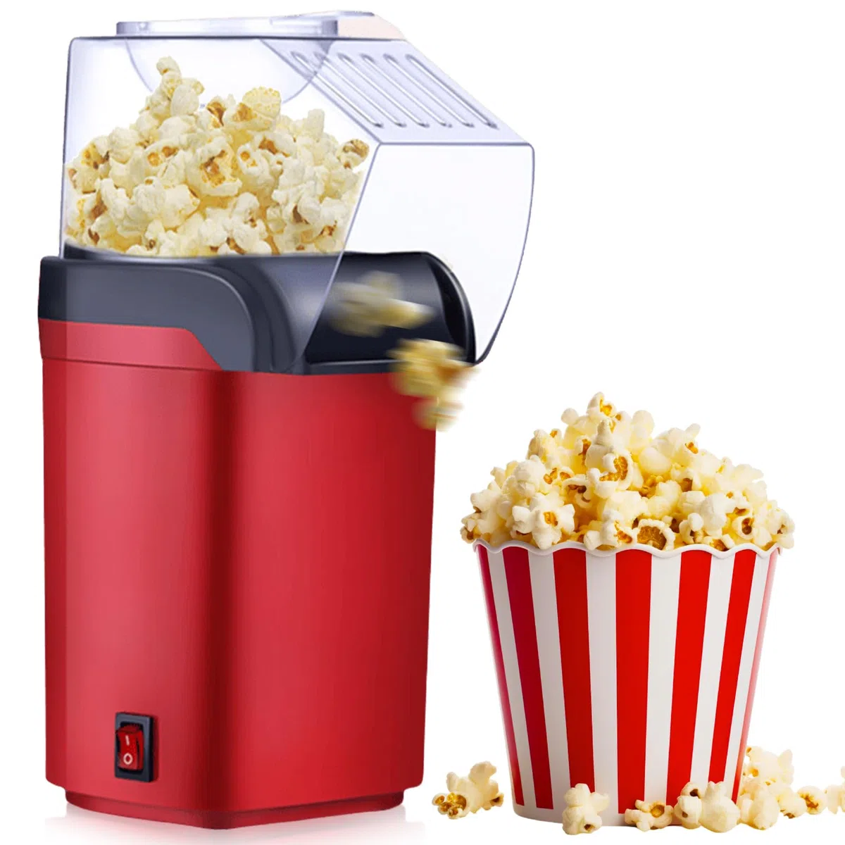 BAIFULAI 1200w Popcornmaschine, Mini Heißluft Popcorn Maker Gesund Ohne Öl Fett 2 Minuten One-Touch-Bedienung für Zuhause Filme Weihnachten Partys Fußballabend