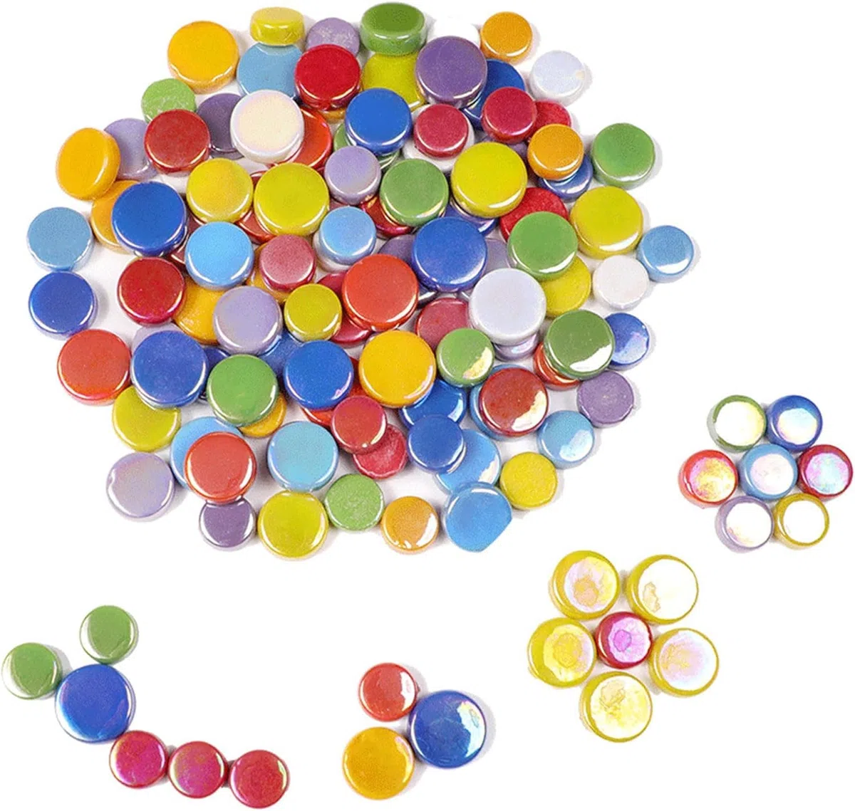 Schillernde, runde Glasmosaikfliesen zum Basteln, 500 g, Mini-Kreis-Mosaik-Glasstücke für Blumentöpfe, Vasen, Tassen, Garten und Heimdekoration, DIY-Mosaikzubehör (Farbe mischen)
