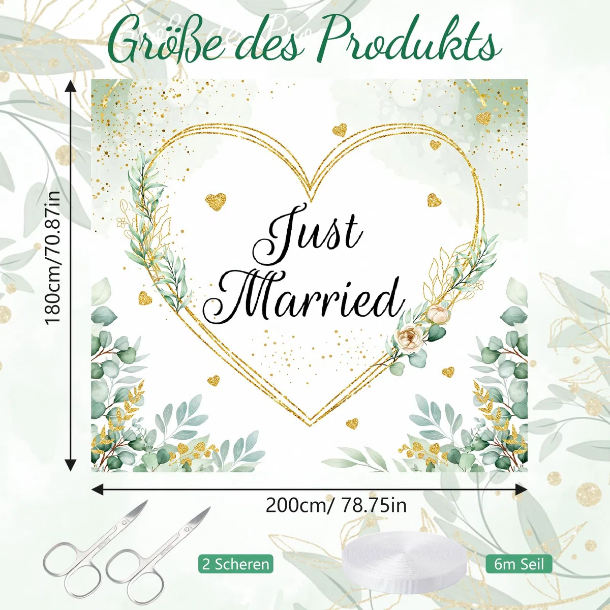 Hochzeitsherz zum Ausschneiden, 200x180cm Hochzeitslaken zum Ausschneiden Just Married, Bettlaken Hochzeit mit Herz mit 2 Scheren & Seil, Hochzeitsspiele für Das Brautpaar für Standesamt Überraschung